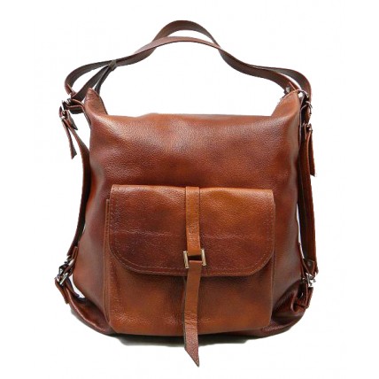 Sac à bandoulière et sac à dos en cuir fait main 2en1. Couleur : Brun Châtaigne, Noir